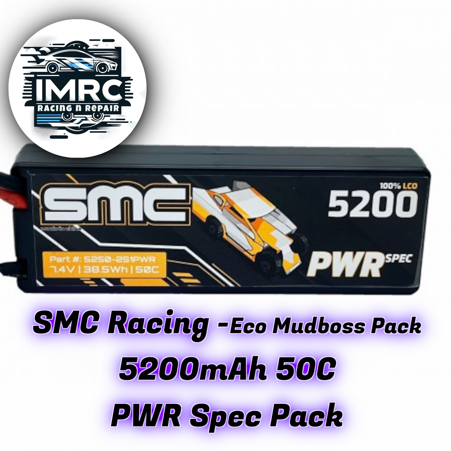 SMC 5200mAh 50C 2cell 7.4v PWR Spec Pack "2024 Eco Mudboss" - Plug Options